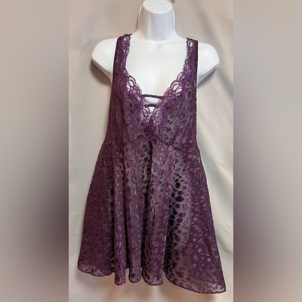 Vintage Expressions Purple Burnout‎ Nightgown Mini Floral  (2PCS) Large Y2K NWT